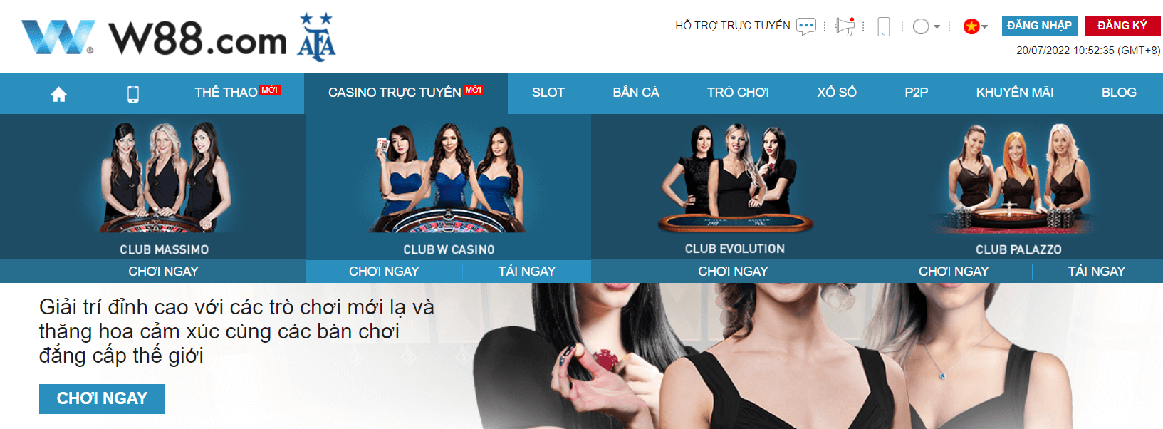 Truy cập W88, chọn CASINO TRỰC TUYẾN, và CLUB W GRAND